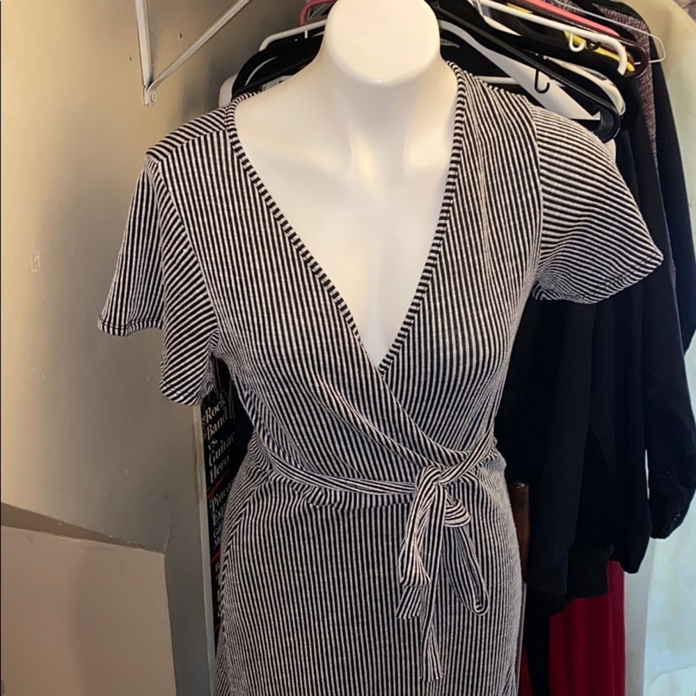 Dark gray mini striped long dress